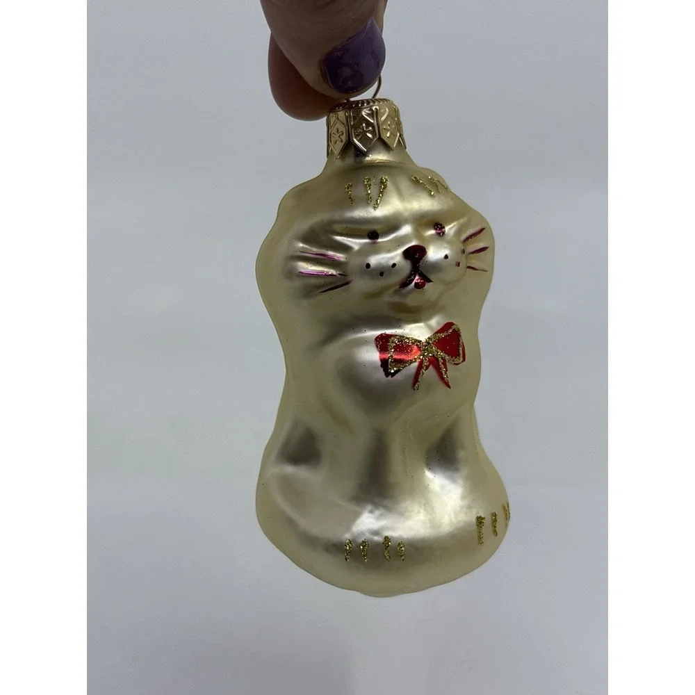 Vtg Hand Blown Glass Cat Ornament Christmas Made In Ukraine